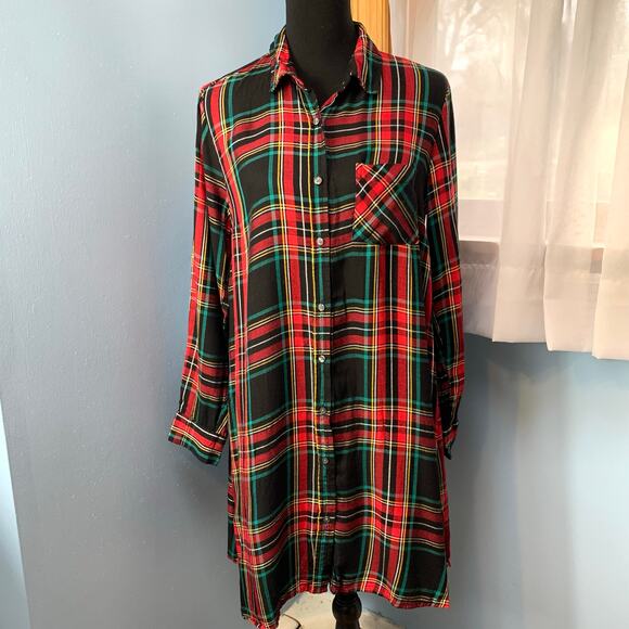 Old Navy Red Festive Plaid Button Front Shirt Dress Size Medium - Picture 7 of 8